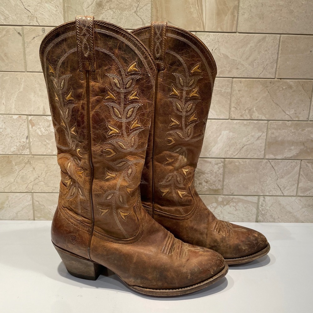 Ariat Desert Holly Pearl Brown Leather Embroidered Western Cowboy Boots Size 9B